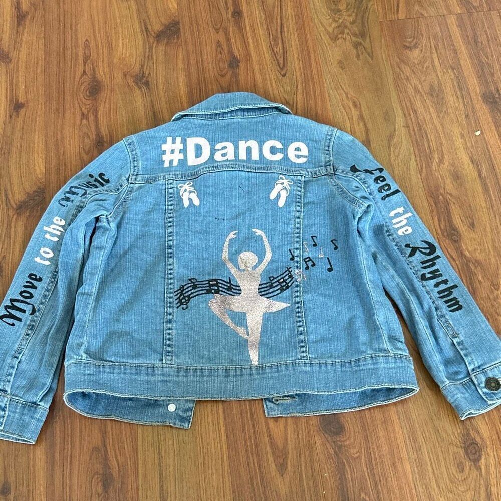 Custom ballet graphic dance denim  jean jacket girls size 6 sparkle Carters
